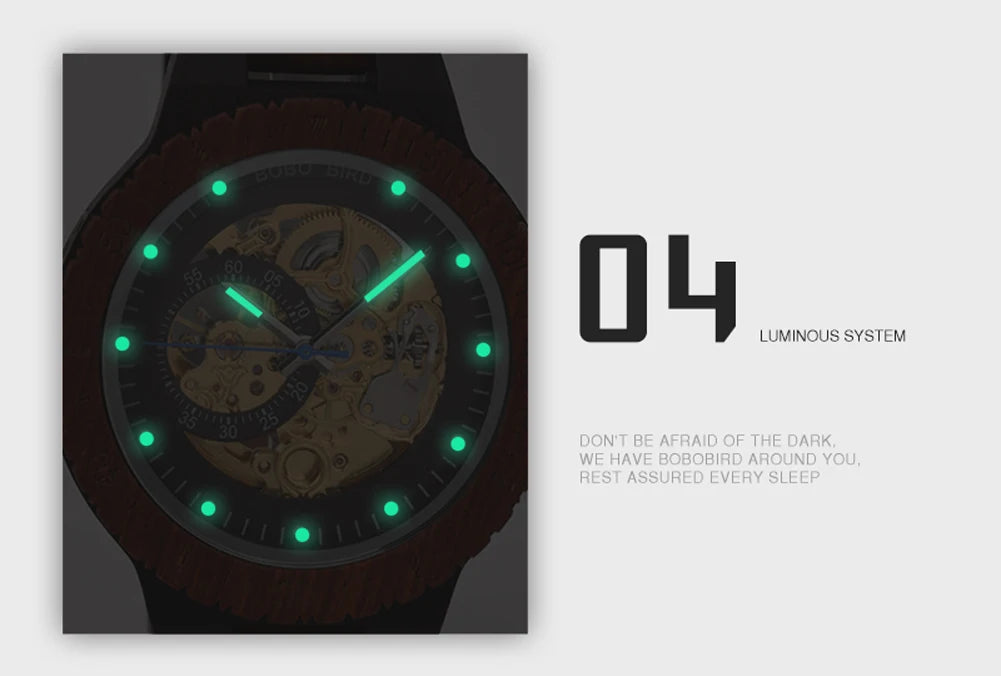 Relógio Mecânico de Madeira BOBO BIRD – Luxo Masculino Automático