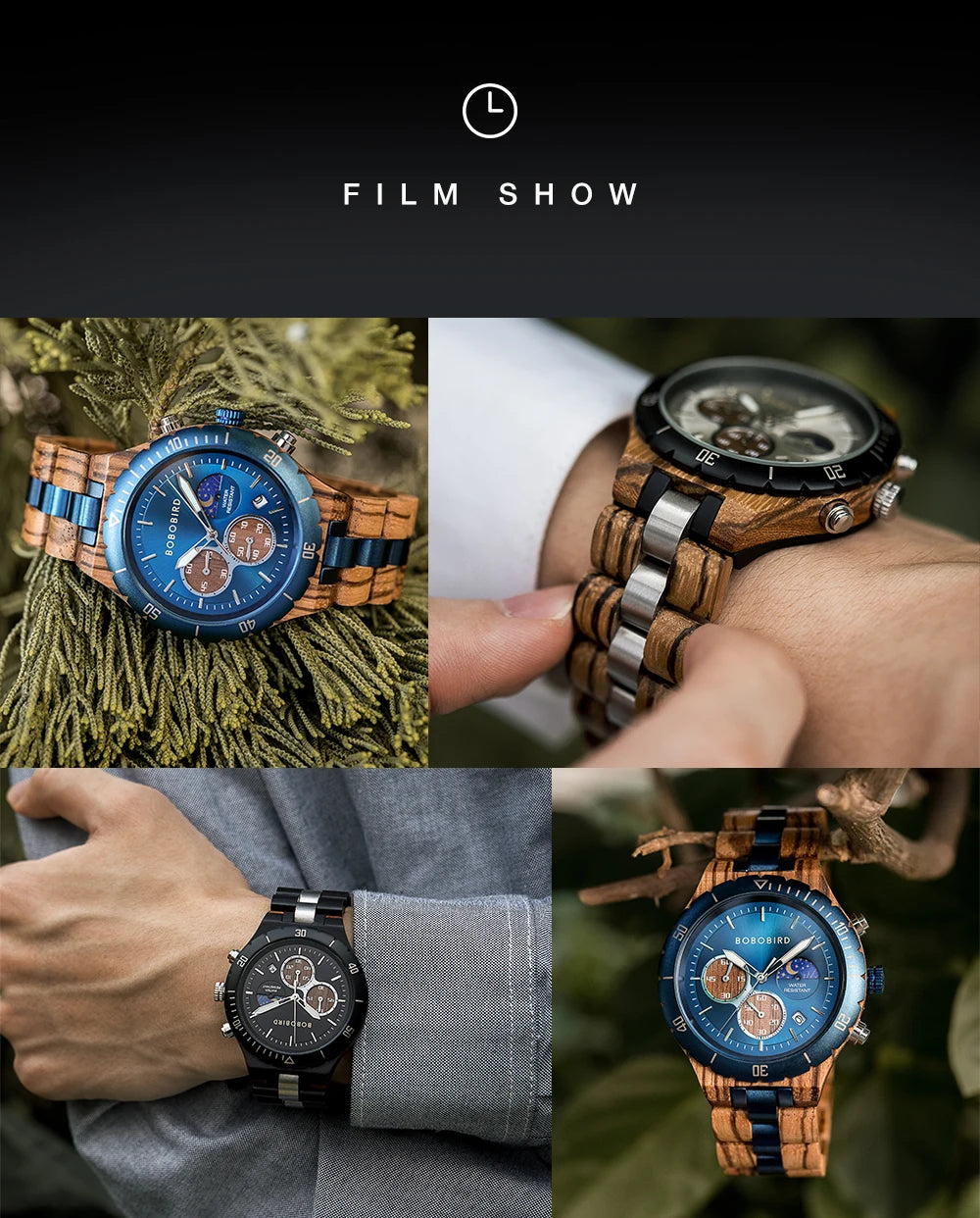 Relógio Masculino BOBO BIRD – Madeira & Aço, Cronógrafo com Data Automática + Caixa Presente