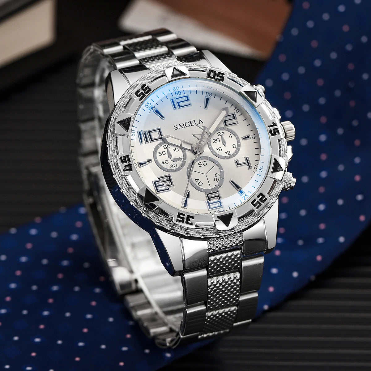 Conjunto Masculino 2 Peças – Relógio de Aço Inoxidável Estilo Negócios (Mostrador Grande)