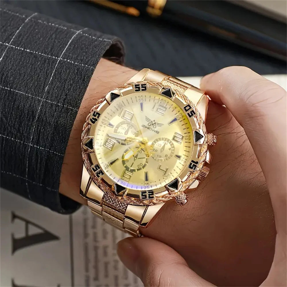 Relógio Dourado Unissexo – Estilo Executivo com Numerais Romanos