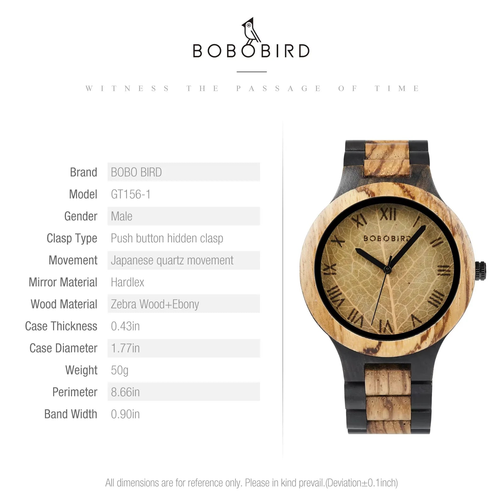 Relógio Masculino de Madeira BOBO BIRD – Mostrador em Folha Natural, Edição Artesanal