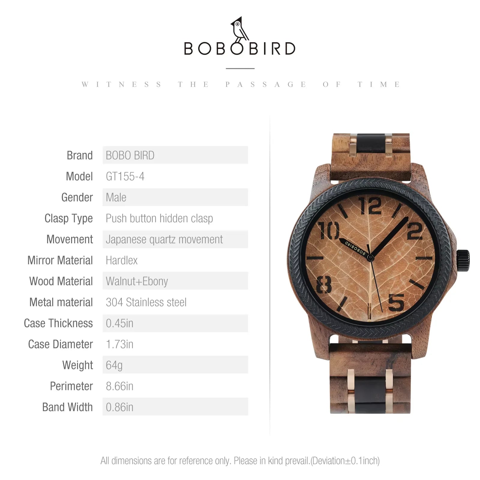 Relógio Masculino de Madeira BOBO BIRD – Mostrador em Folha Natural, Edição Artesanal