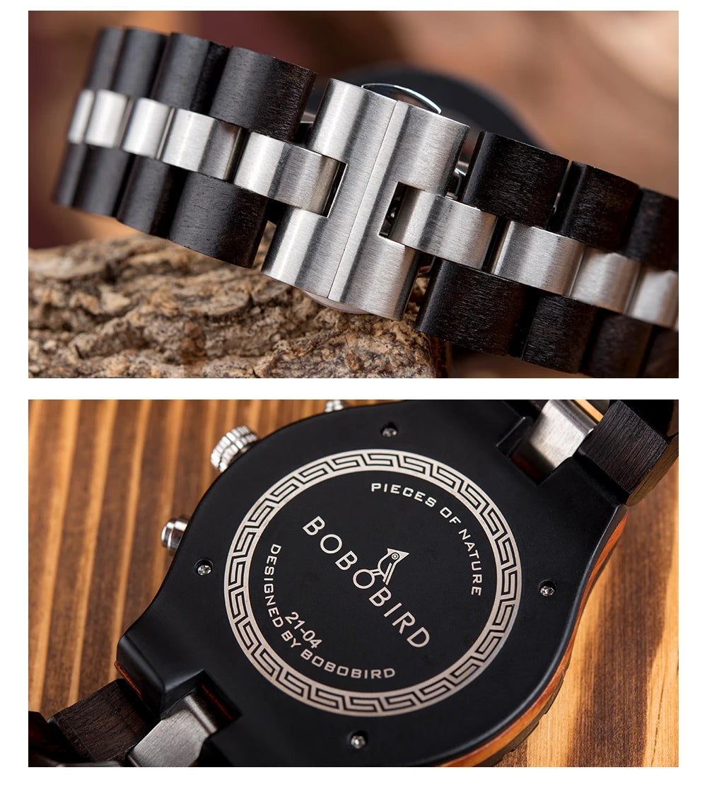 BOBO BIRD Relógio Masculino de Madeira – Cronógrafo T06