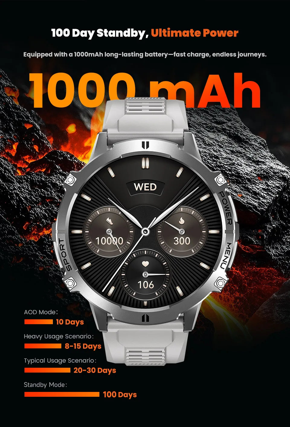 Smartwatch Militar T-Rex 3 – GPS, 10ATM, AMOLED 1.43", 170+ Modos Desporto