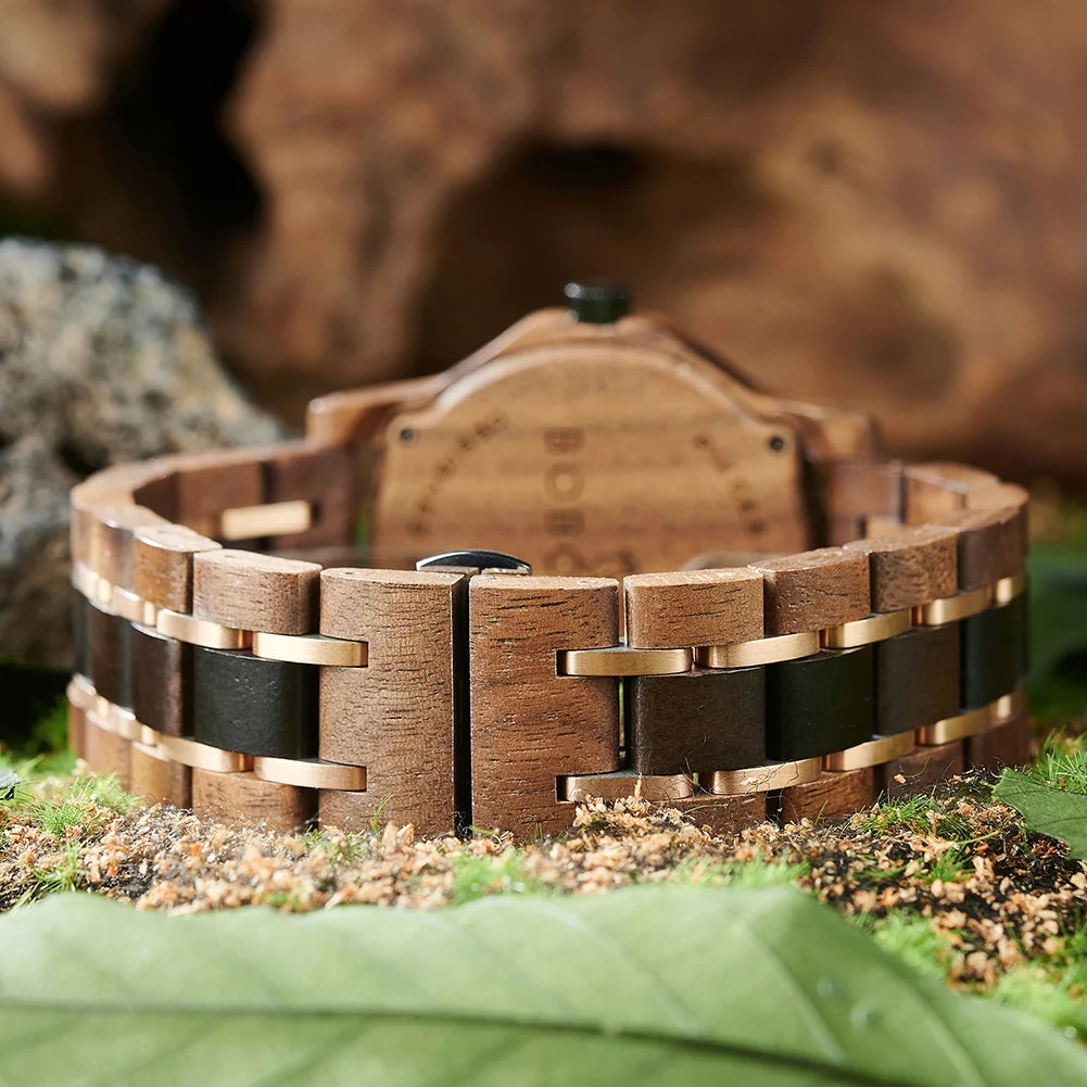 Relógio Masculino de Madeira BOBO BIRD – Mostrador em Folha Natural, Edição Artesanal