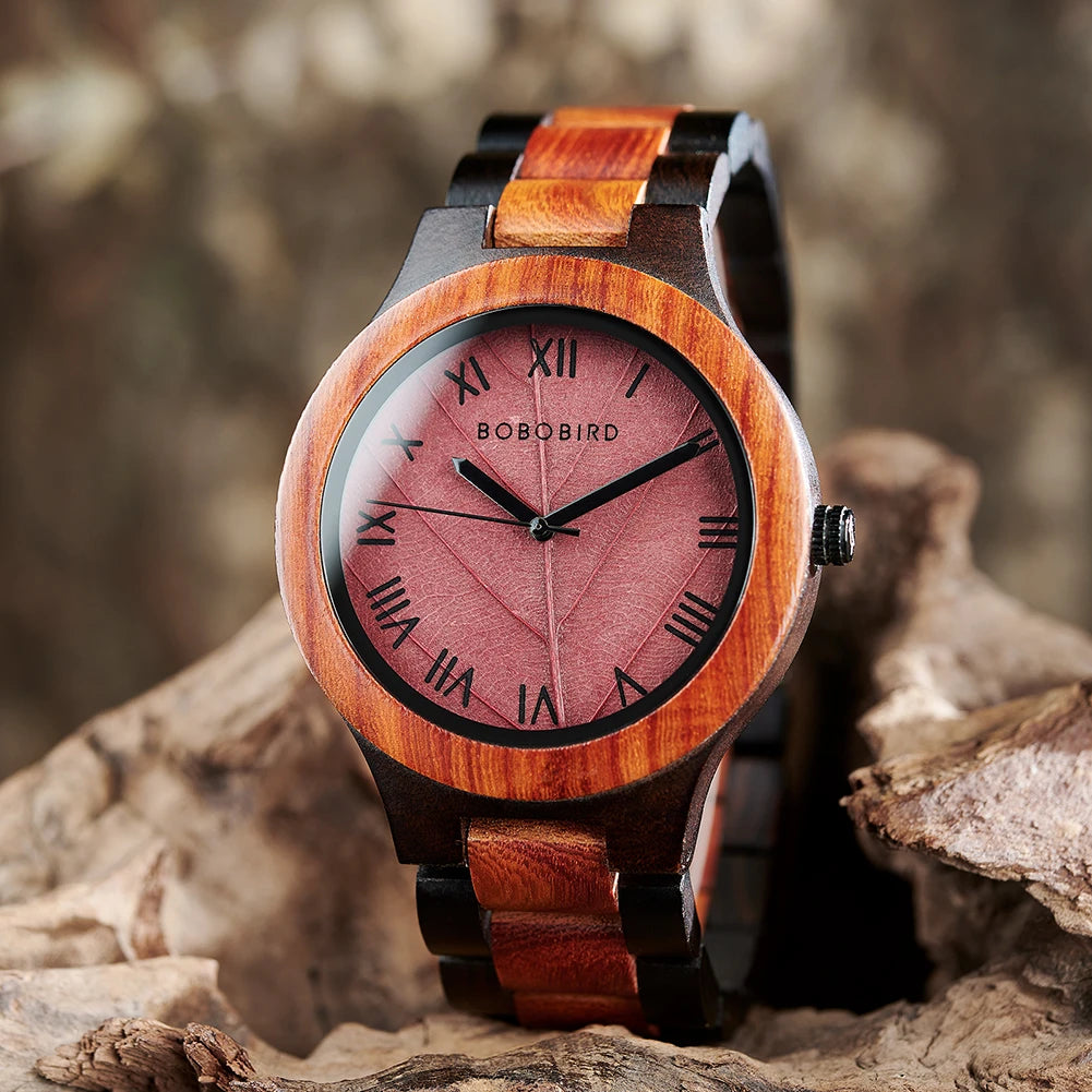 Relógio Masculino de Madeira BOBO BIRD – Mostrador em Folha Natural, Edição Artesanal