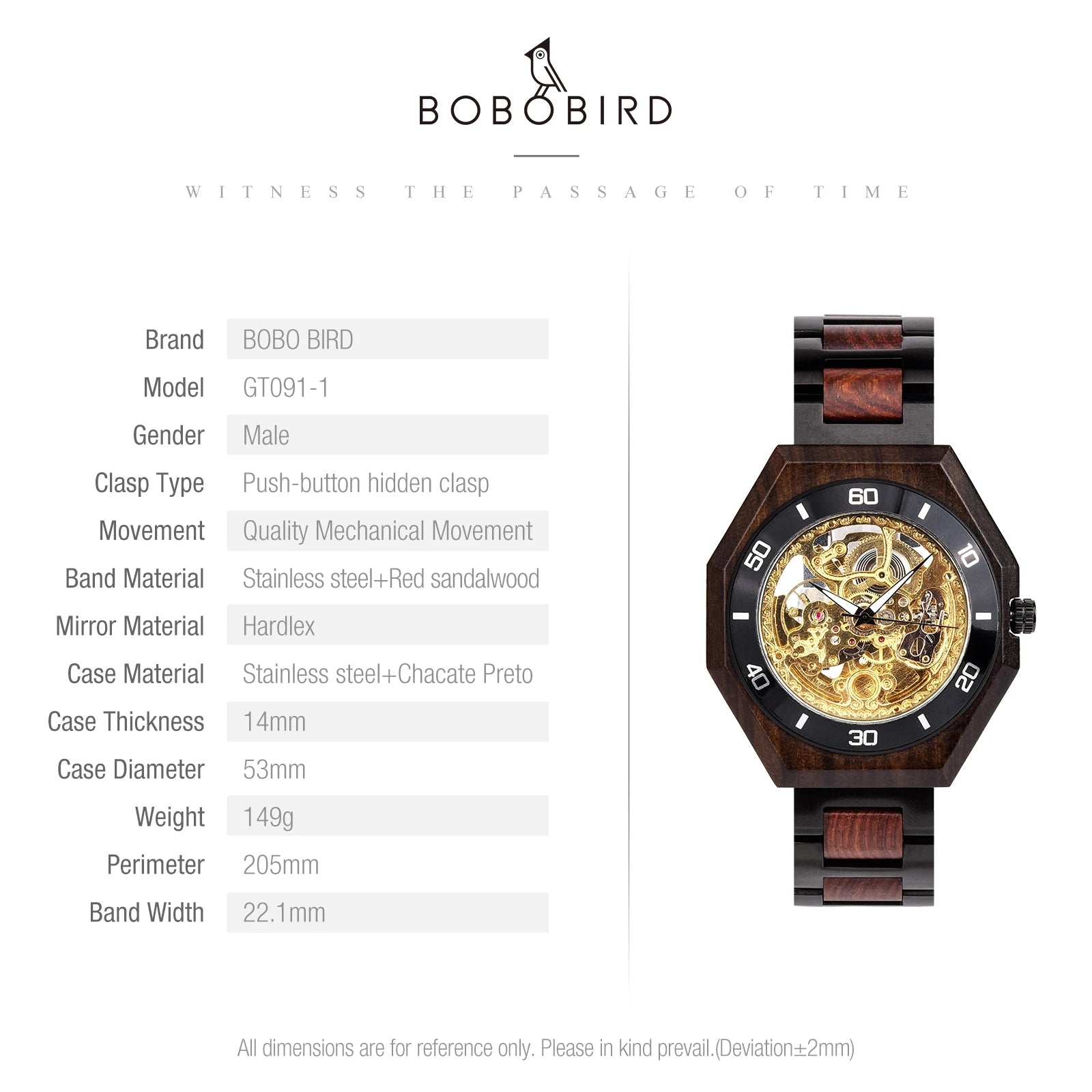 Relógio Mecânico de Madeira BOBO BIRD – Luxo Masculino Automático