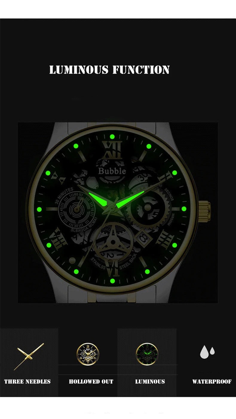 Relógio Masculino UTHAI – Luxo Casual com Mostrador Oco e Pulseira em Aço