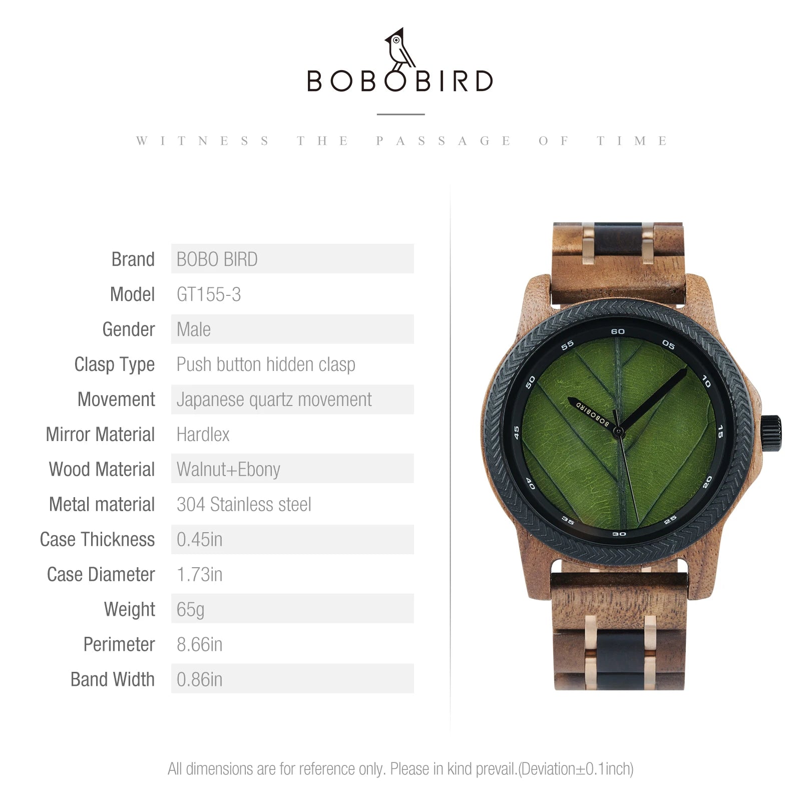 Relógio Masculino de Madeira BOBO BIRD – Mostrador em Folha Natural, Edição Artesanal